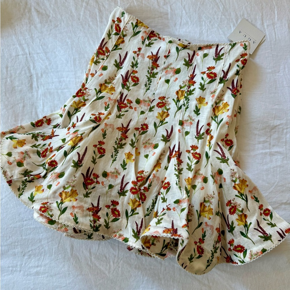 Agua by Agua Bendita Floral Mini Skirt - Cream and Multicolor